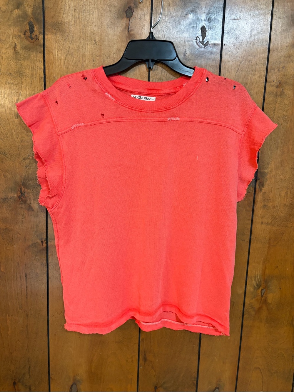 We The Free Coral Red Distressed Short Sleeve Tee